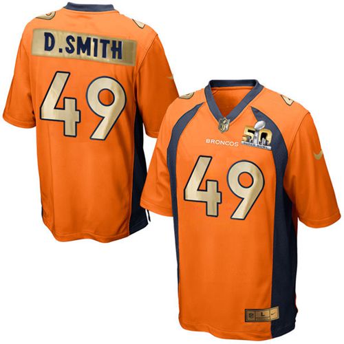 Nike Broncos #49 Dennis Smith Orange Team Color Men's Stitched NFL Game Super Bowl 50 Collection Jersey - Click Image to Close